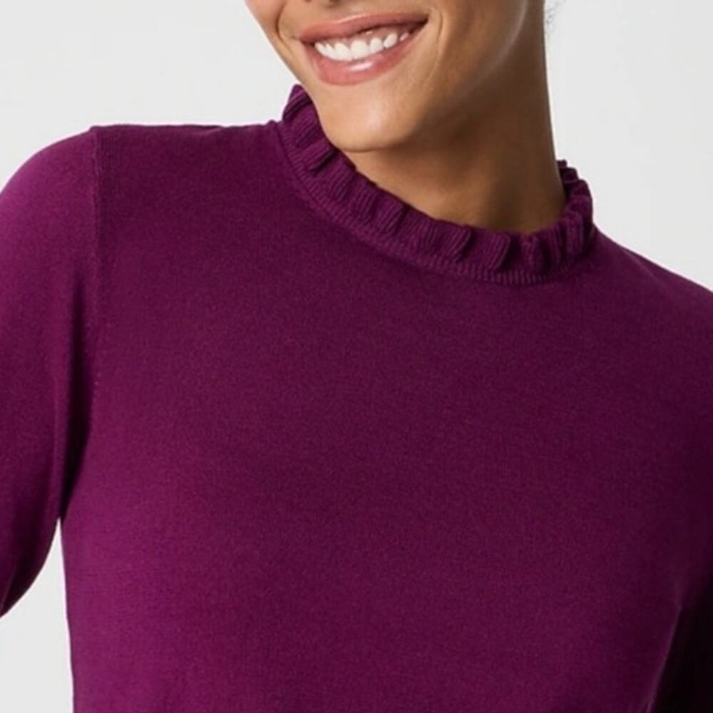 J.Crew NWT Scalloped Crew Neck Knit Sweater Cotton Purple Long Sleeve Size M - Picture 3 of 10